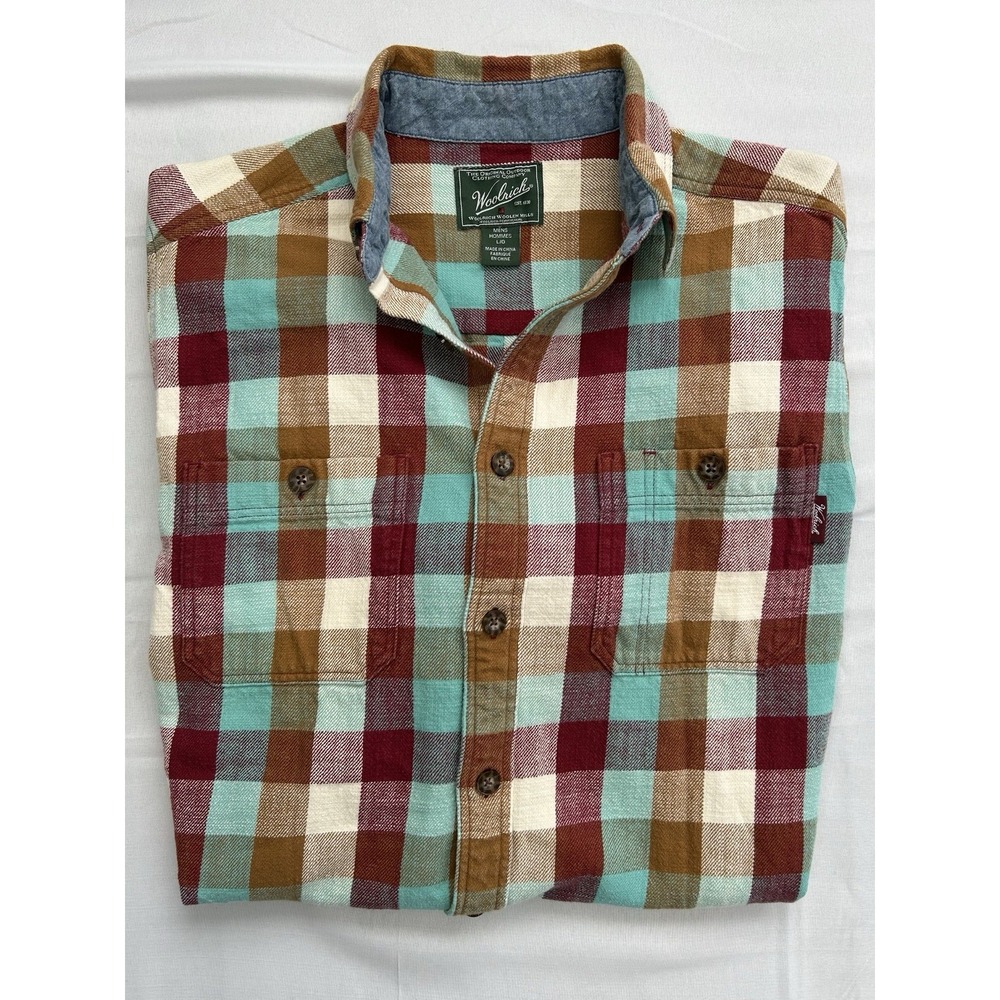 Woolrich Mens Large Plaid Flannel Button Down Shirt Multi Color Cotton 2 - Picture 8 of 11